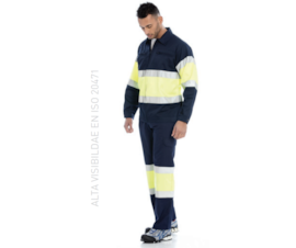 CALCA ALTA VISIBILIDADE FITAS REFLETORAS HOMEM - SARJA 65% POLIESTER 35% ALGODAO 200GR/M2