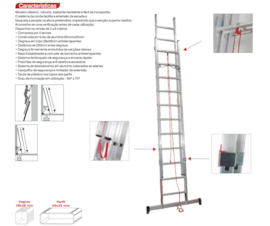 ESCADA LINHA STANDARD L66 EM ALUMINIO ESCADA DUPLA COM CORDA