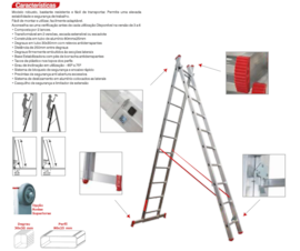 ESCADA LINHA PROFISSIONAL LPROFI EM ALUMINIO ESCADA DUPLA COM CORDA